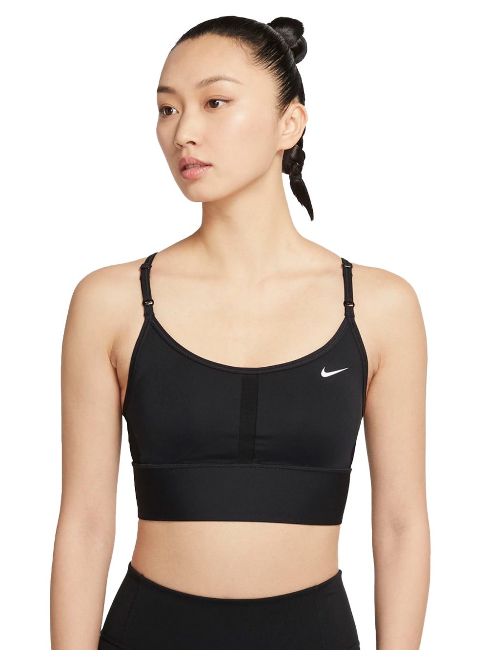 Nike Dri-FIT Indy Light Support Padded Longline Sports Bra Black Mesh Accents